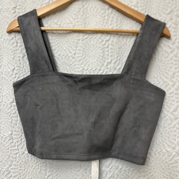 Susana Monaco Crop Top Size L Silver Gray Faux Suede Chic Summer Designer USA - Picture 12 of 12